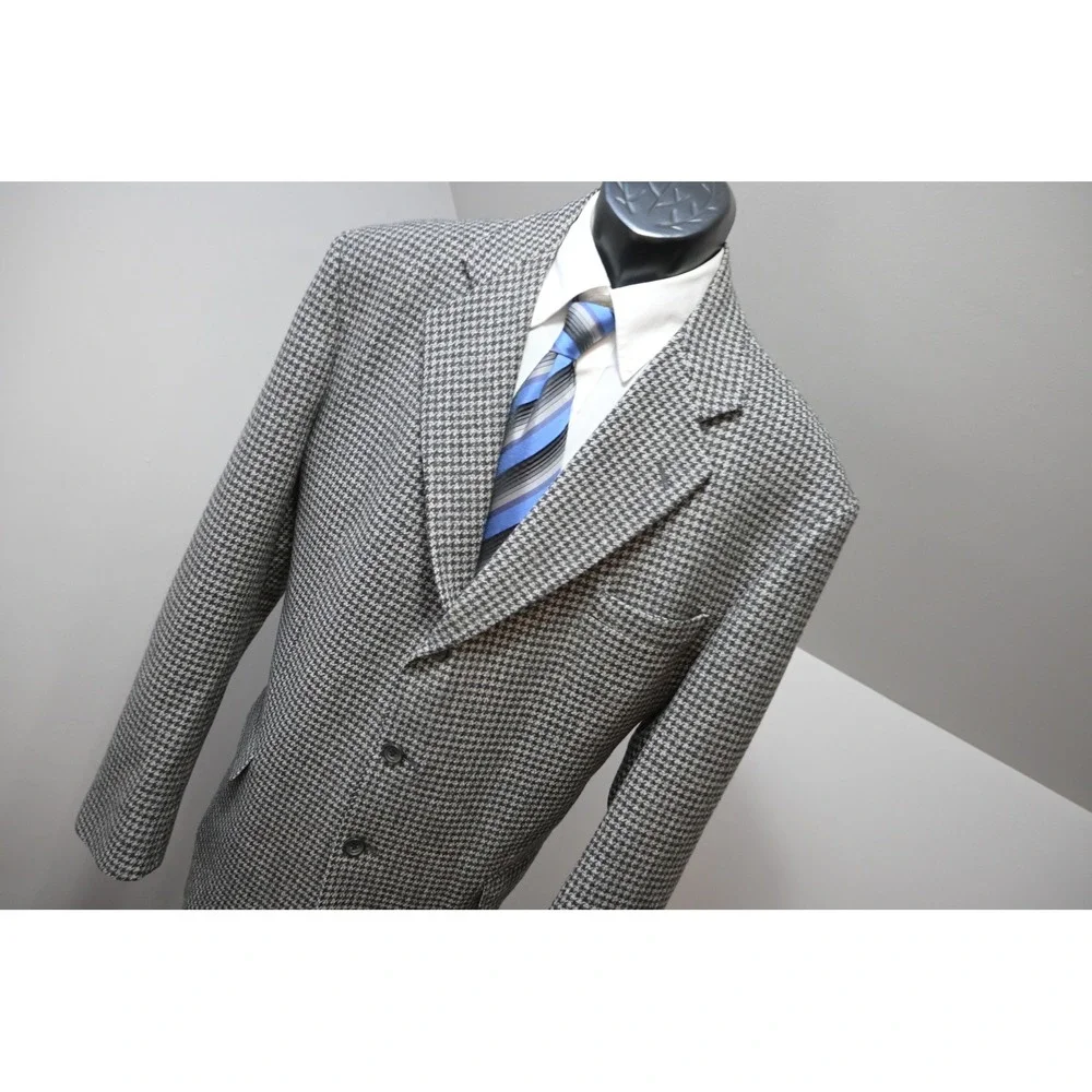 VTG Stafford Houndstooth Blazer Mens 48R‎ Elbow Patches 3-Button Excellent